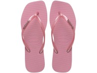 Chinelo Havaianas Slim Square Logo Metallic - Rosa Chifon