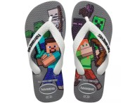 Chinelo Infantil Havaianas Kids Minecraft - Cinza Aço/Branco