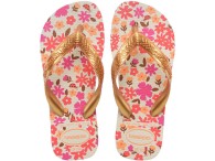 Chinelo Infantil Havaianas Kids Flores  - Bege/Dourado
